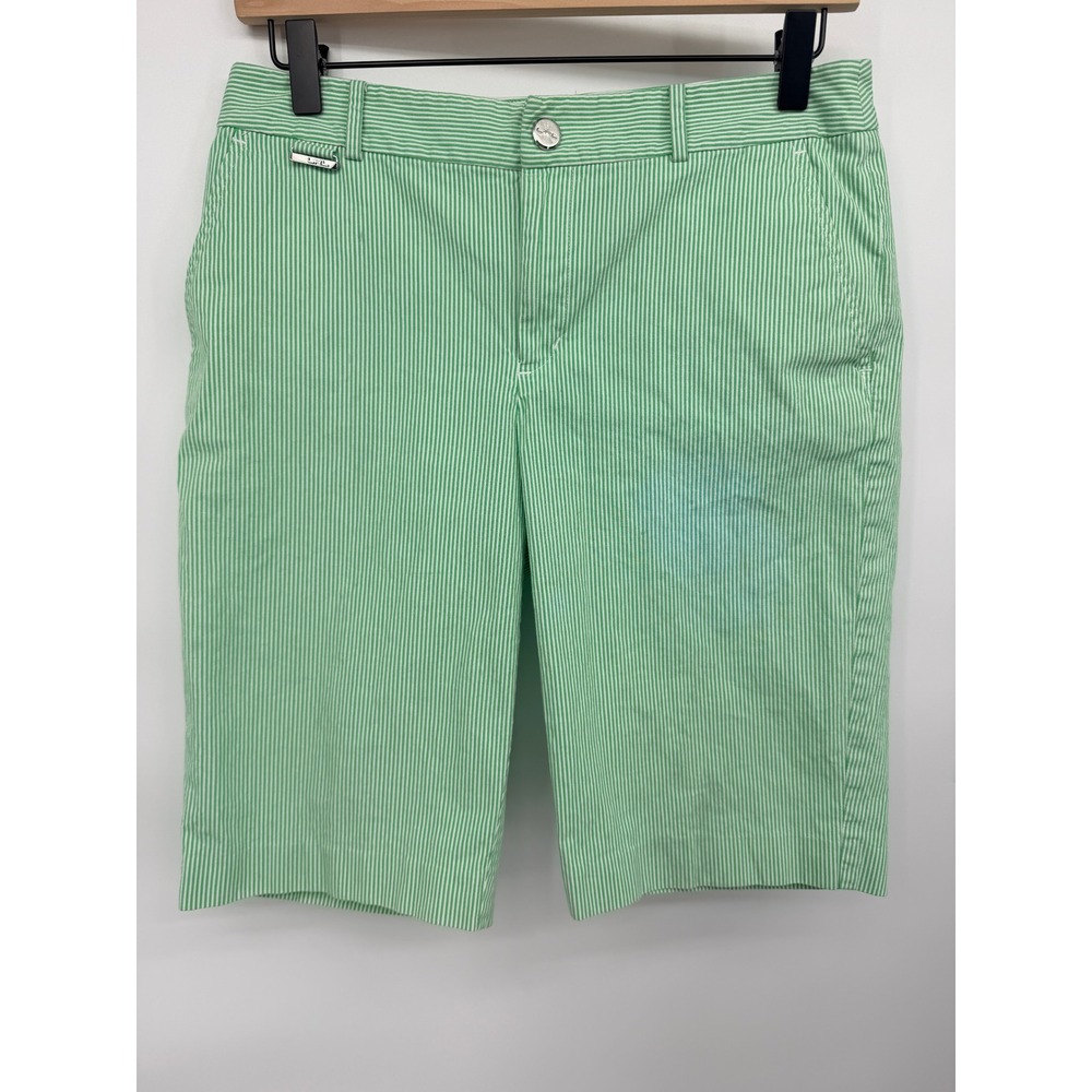 Lauren Ralph Lauren Active Shorts Women 4 Green Seersucker Stripe Good Bermuda